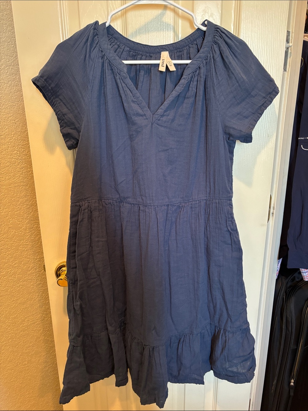 Pact Organic Cotton Coastal Double Gauze Breezy Dress French Navy Blue Small